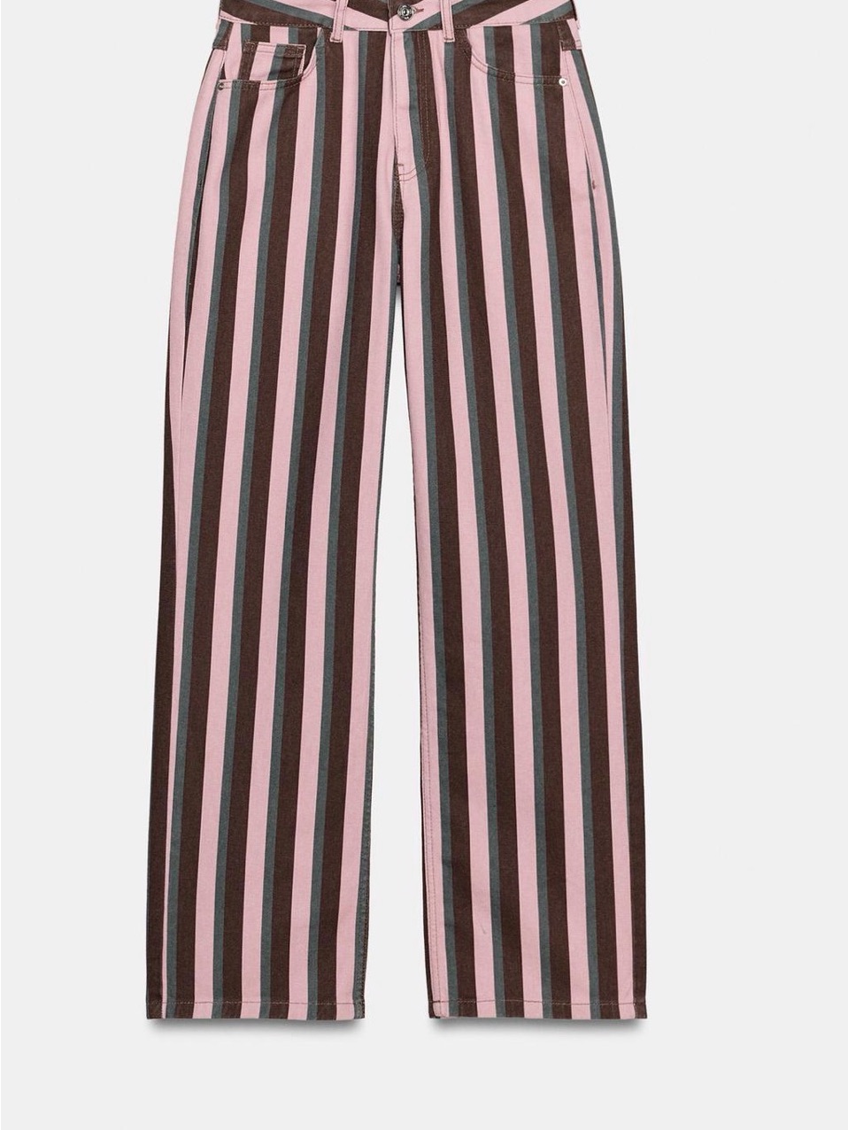 Zara Mid-Rise Striped Straight Jeans